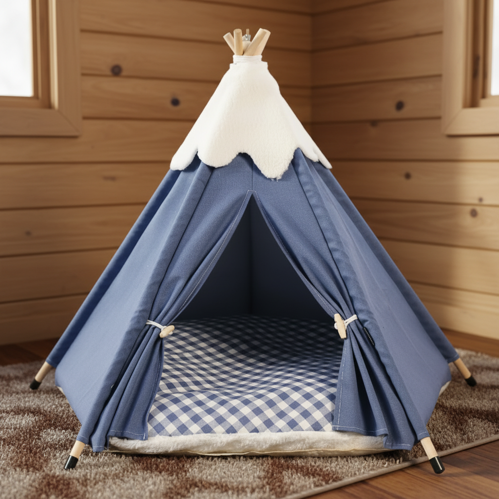 Blue Pet Teepee — Colorado Cabin Background