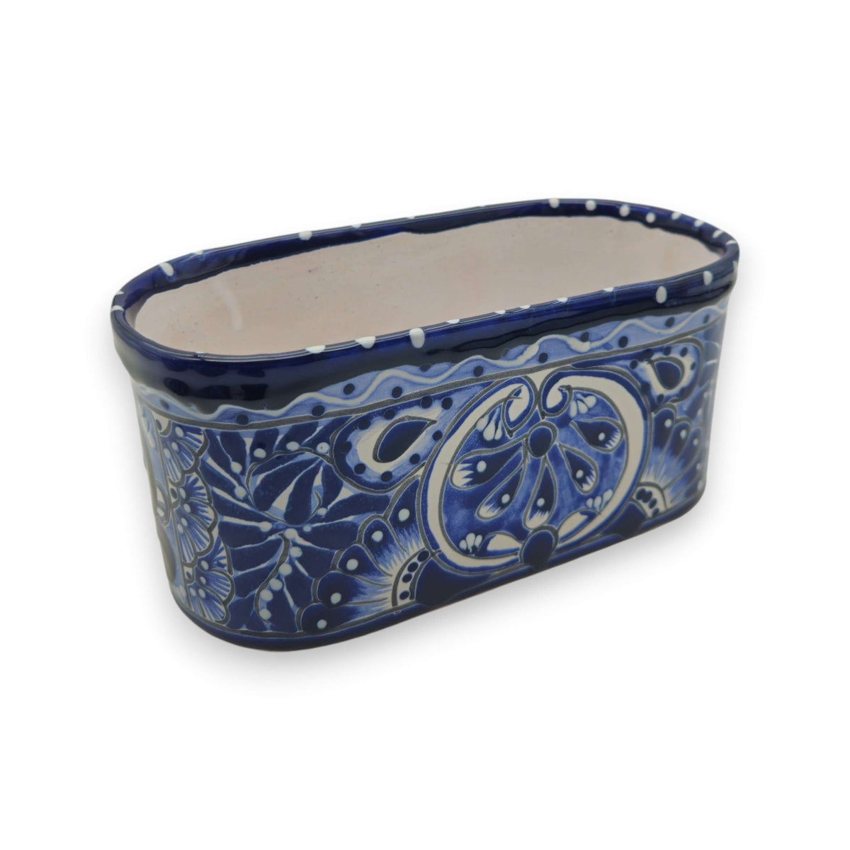 Blue and White Oval Talavera Planter