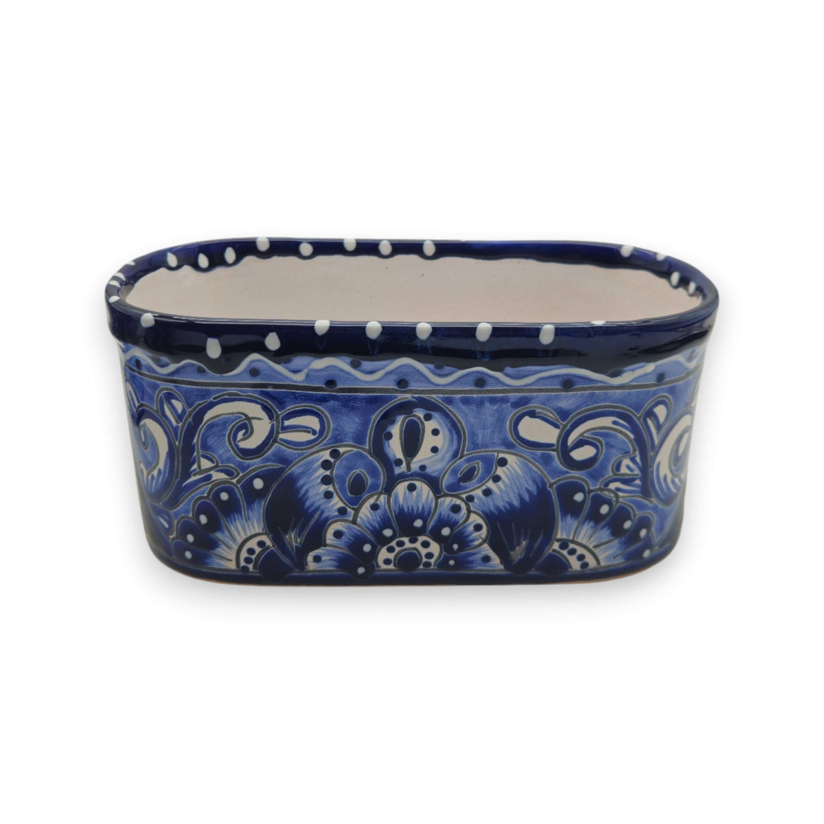 Blue and White Oval Talavera Planter