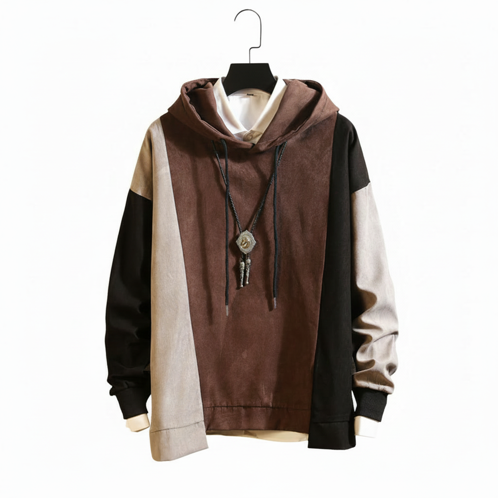 Brown Colorblock Hoodie – Full Hanger with Hook, No MI