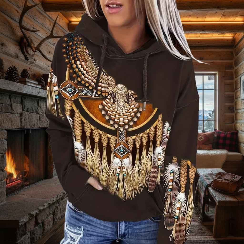 Brown Eagle Feather Hoodie - Colorado Cabin Background