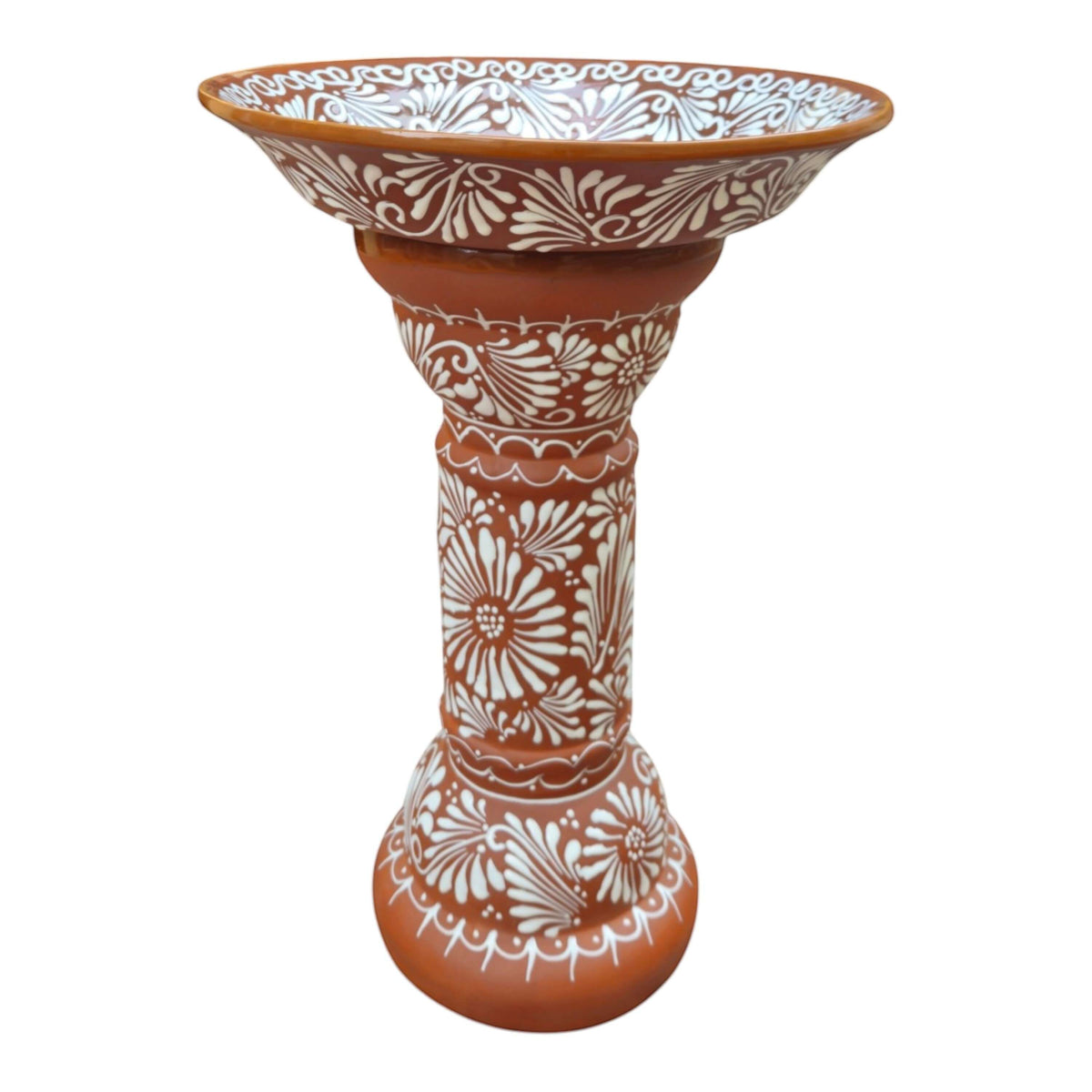 Brown & White Talavera Bird Bath