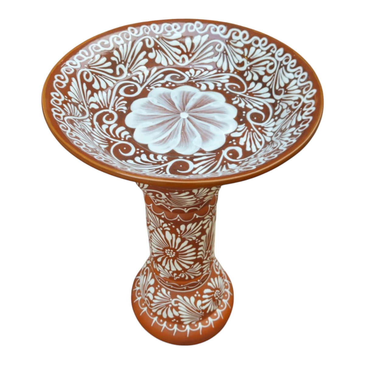 Brown & White Talavera Bird Bath