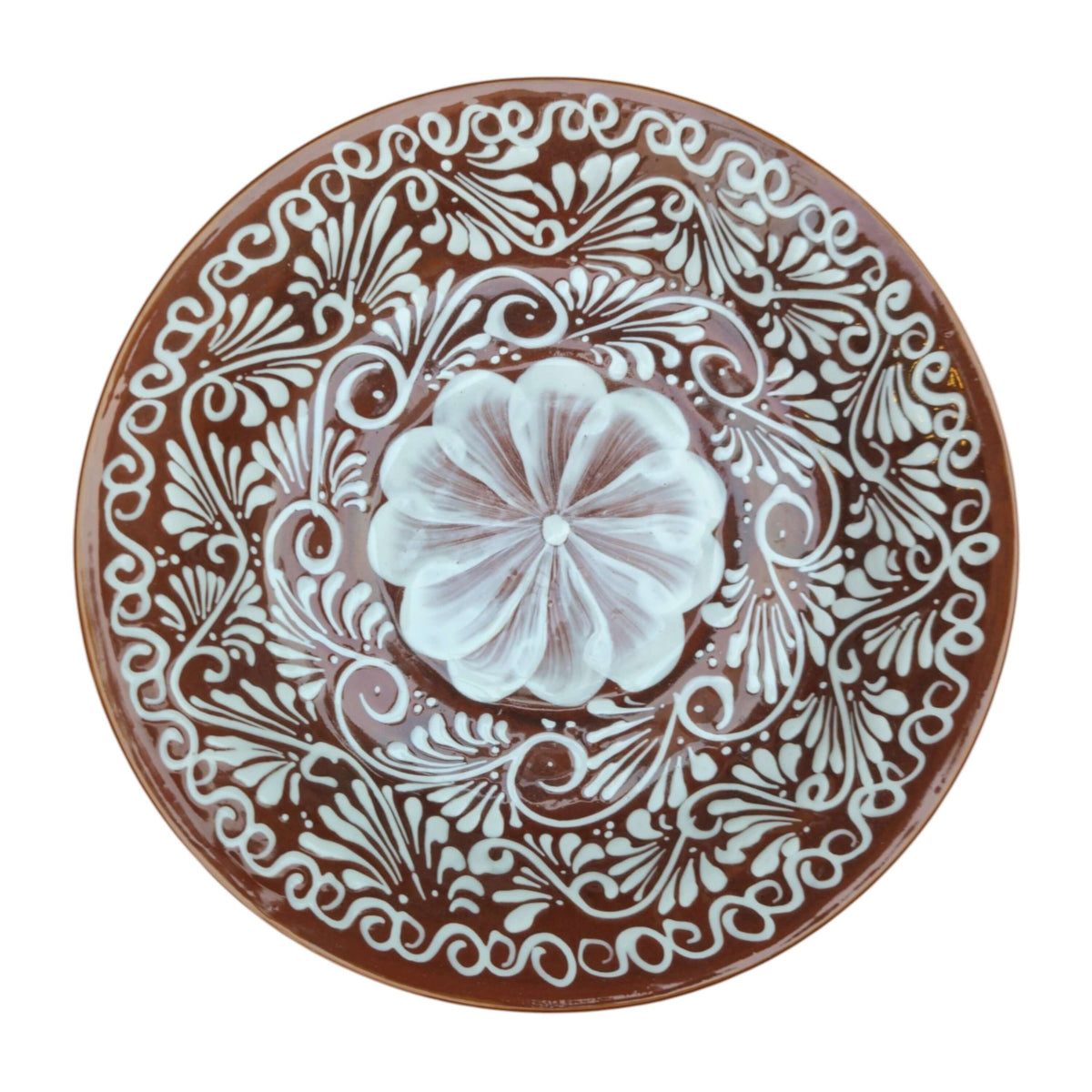 Brown & White Talavera Bird Bath