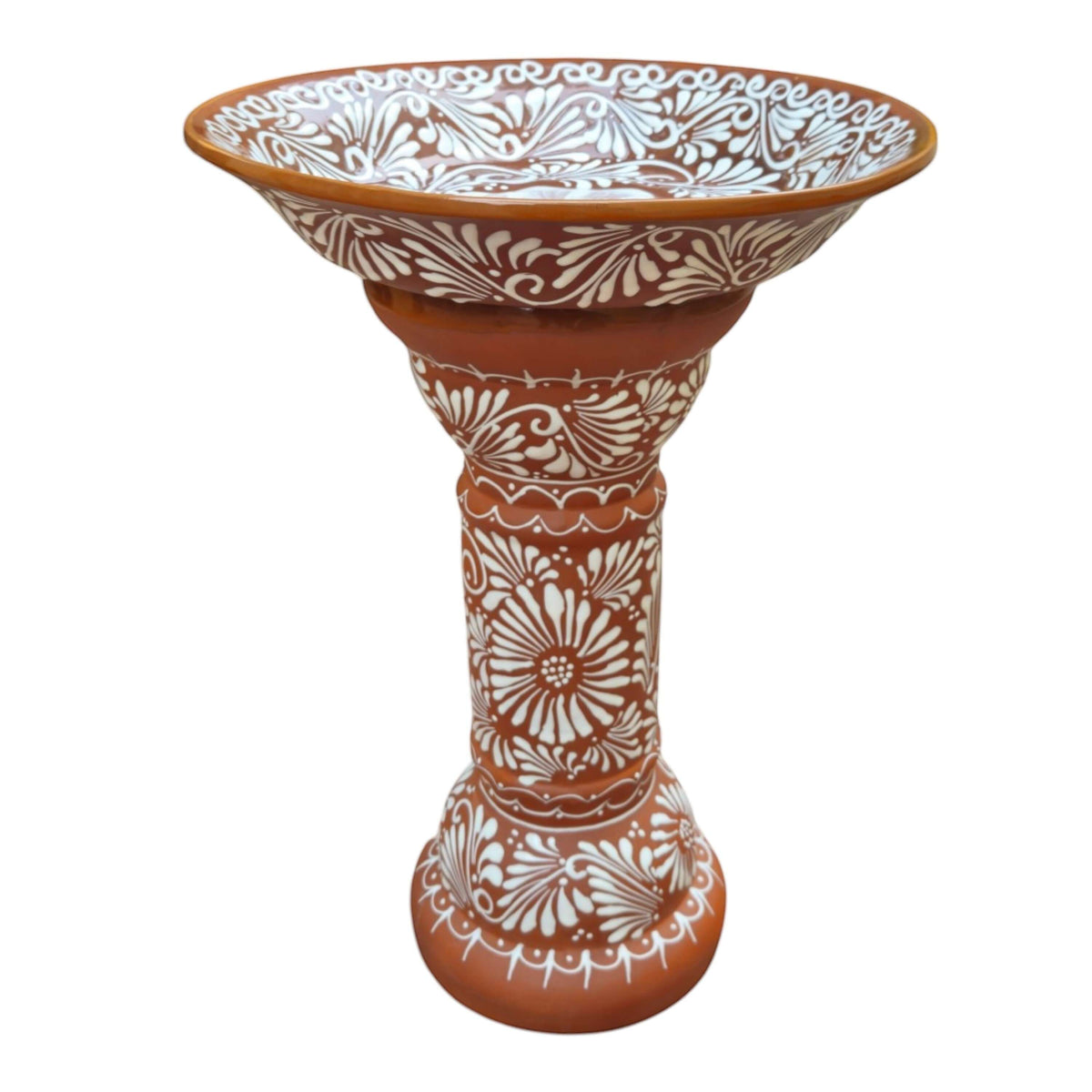 Brown & White Talavera Bird Bath