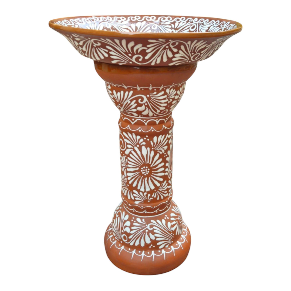 Brown & White Talavera Bird Bath