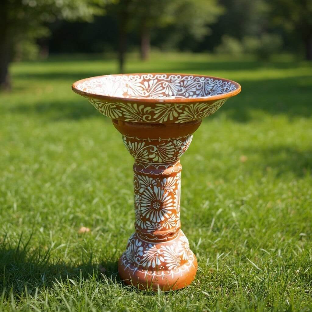 Brown & White Talavera Bird Bath