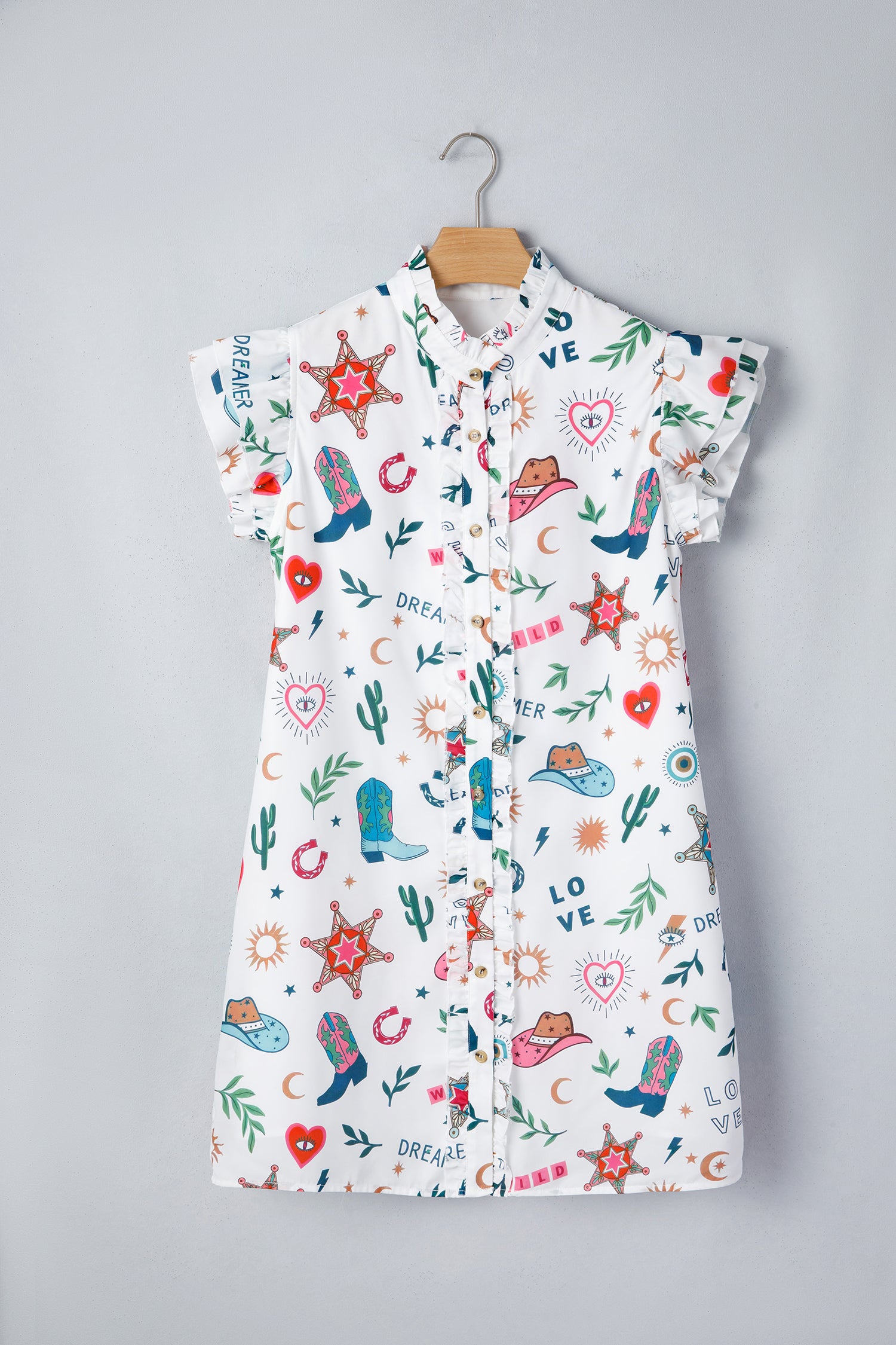 Women's Western Print Flutter Sleeve Dress