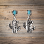 Cactus Earrings Rustic Wood Background