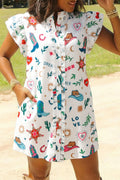 Women's Western Print Flutter Sleeve Dress
