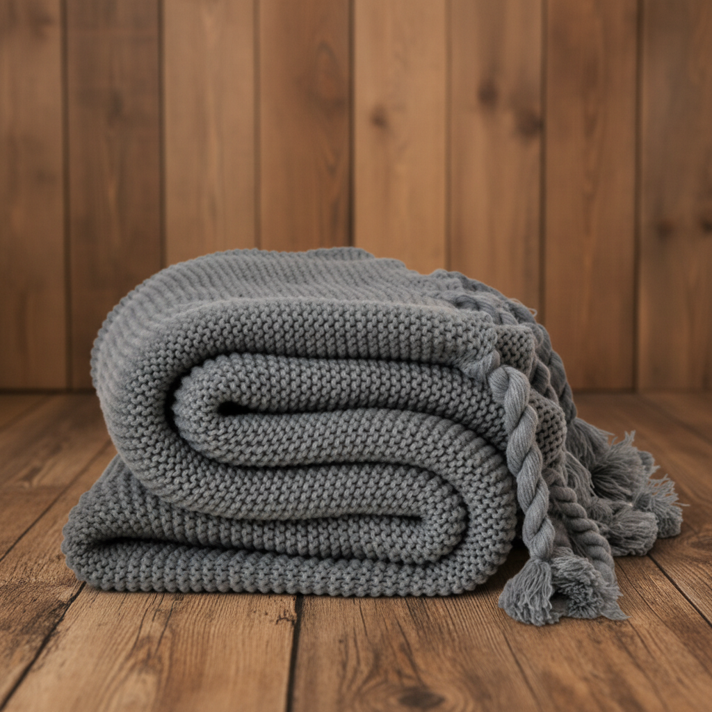 Charcoal Knit Blanket – Colorado Cabin Background