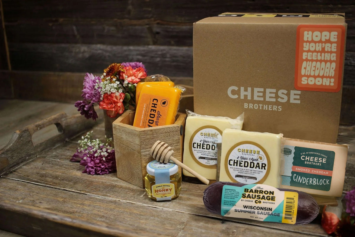Hope You're Feeling Cheddar Soon – Cheese & Sausage Gift Basket