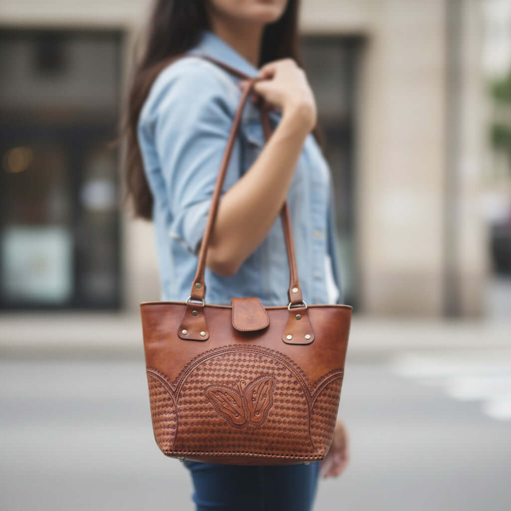 Hand-Tooled Cincelada Leather Tote