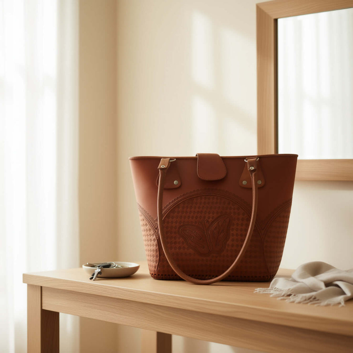Hand-Tooled Cincelada Leather Tote