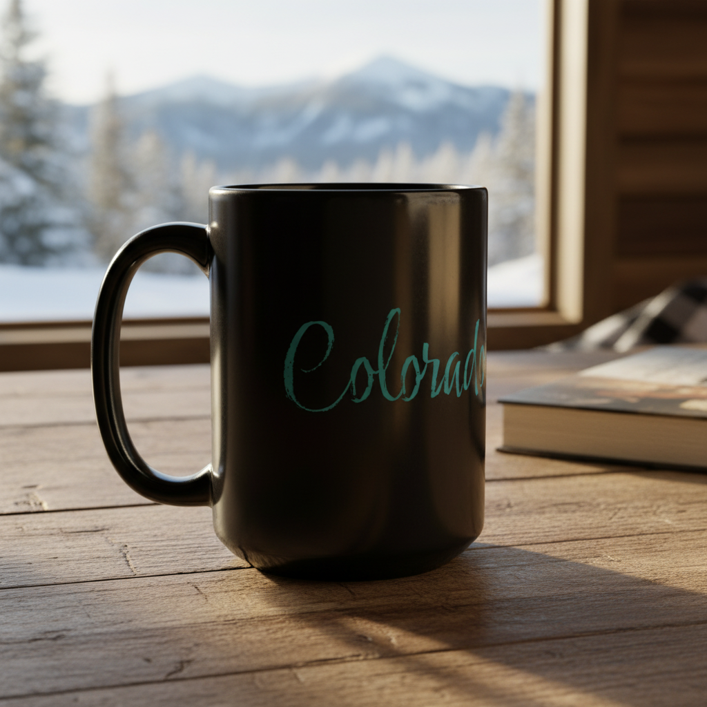 Colorado Black Glossy Mug Cabin Background