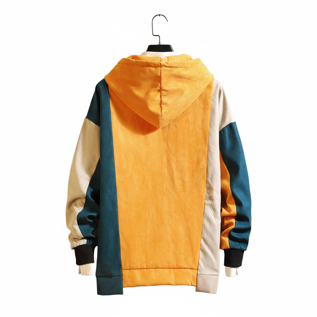 Colorblock Hoodie Back View – Plain White Background