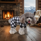 Cozy Cabin Dog Sweater - Black/White Standing Lifestyle