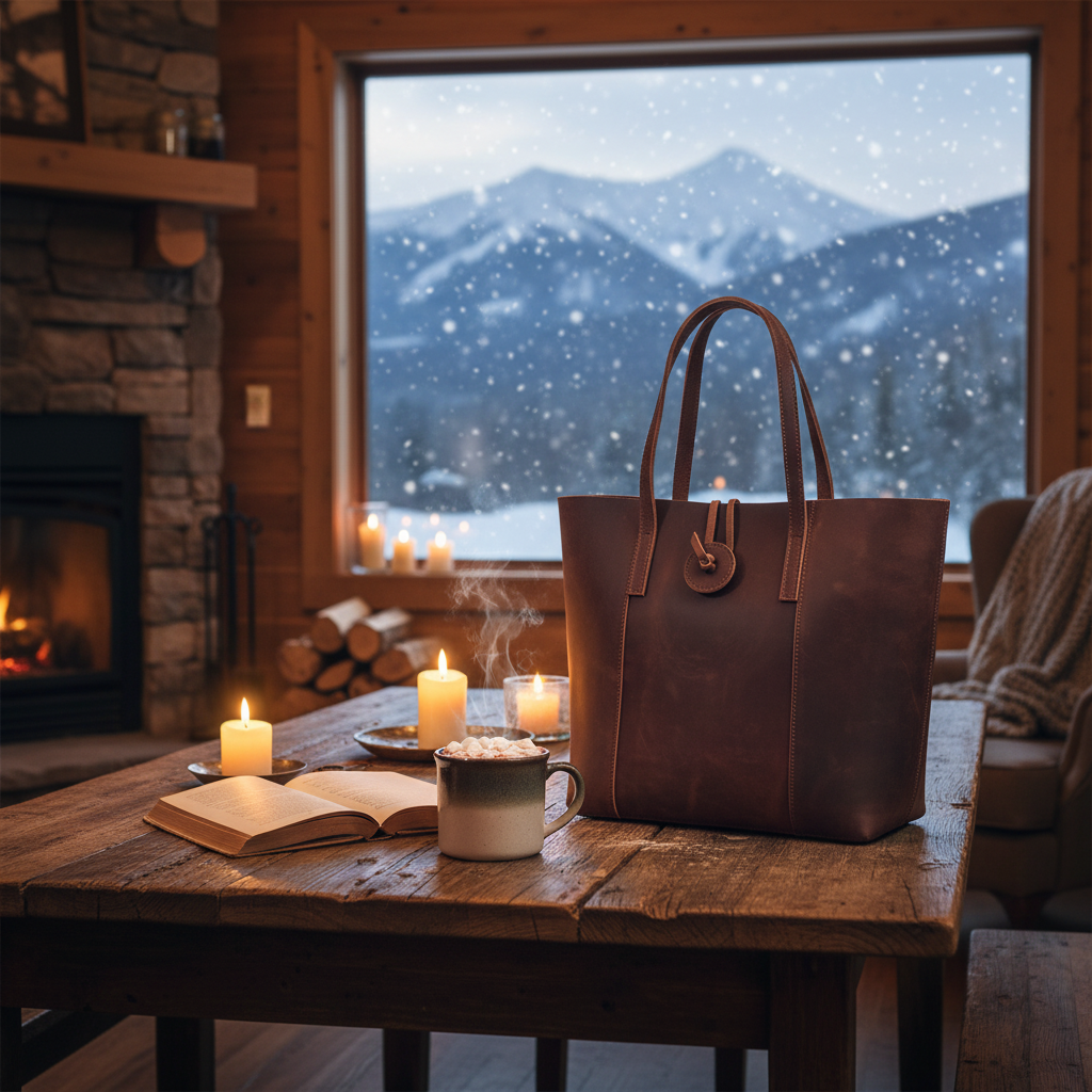 Crazy Horse Leather Tote - Cabin Table