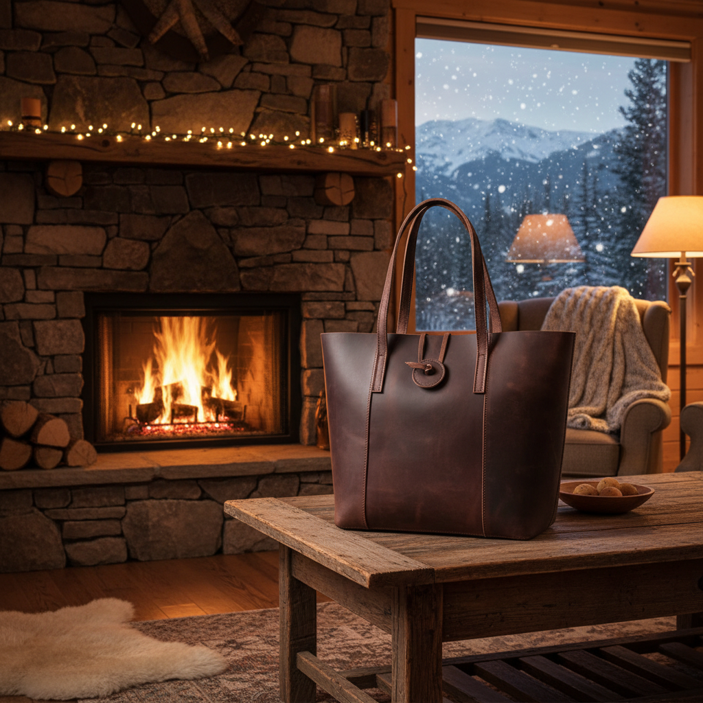 Crazy Horse Leather Tote - Cozy Cabin