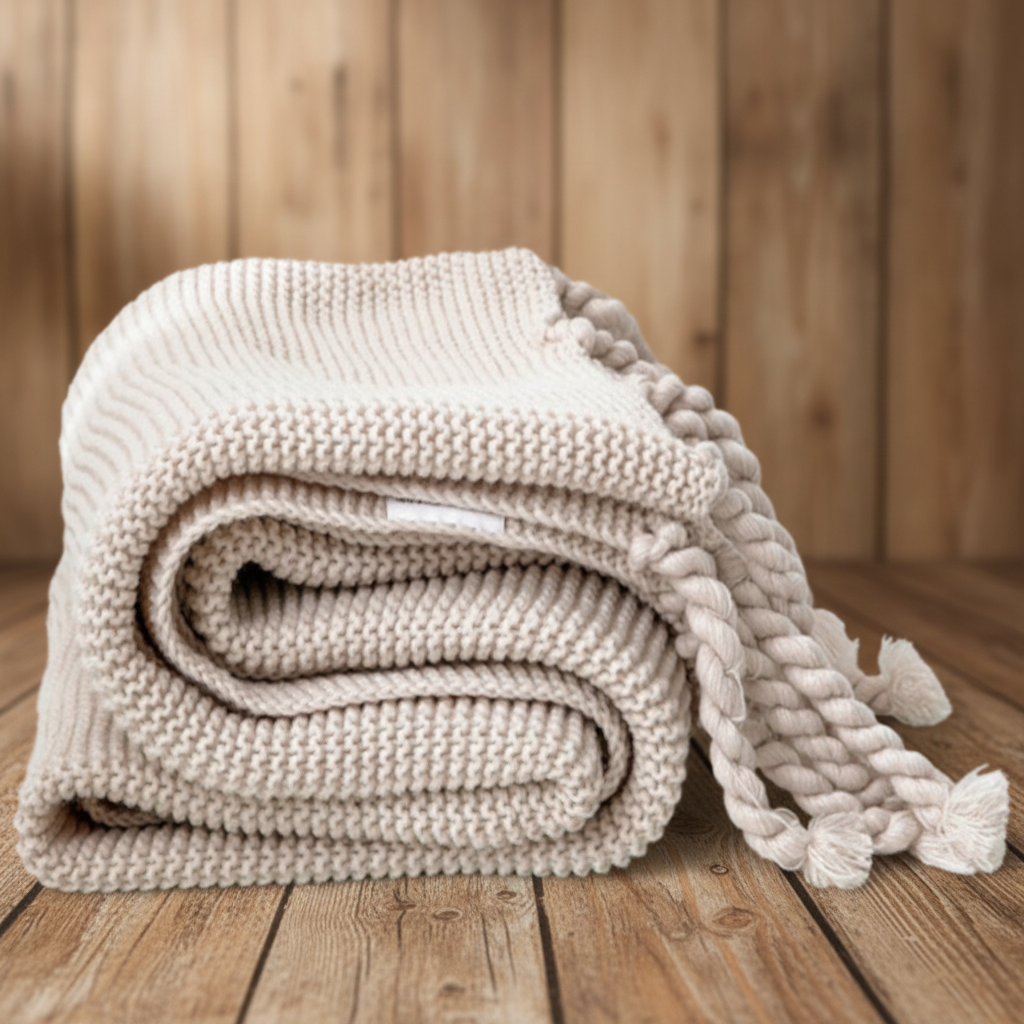 Cream Knit Blanket – Colorado Cabin Background