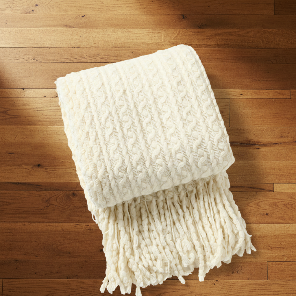 Cream Tassel Throw Top View – Colorado Wood Floor