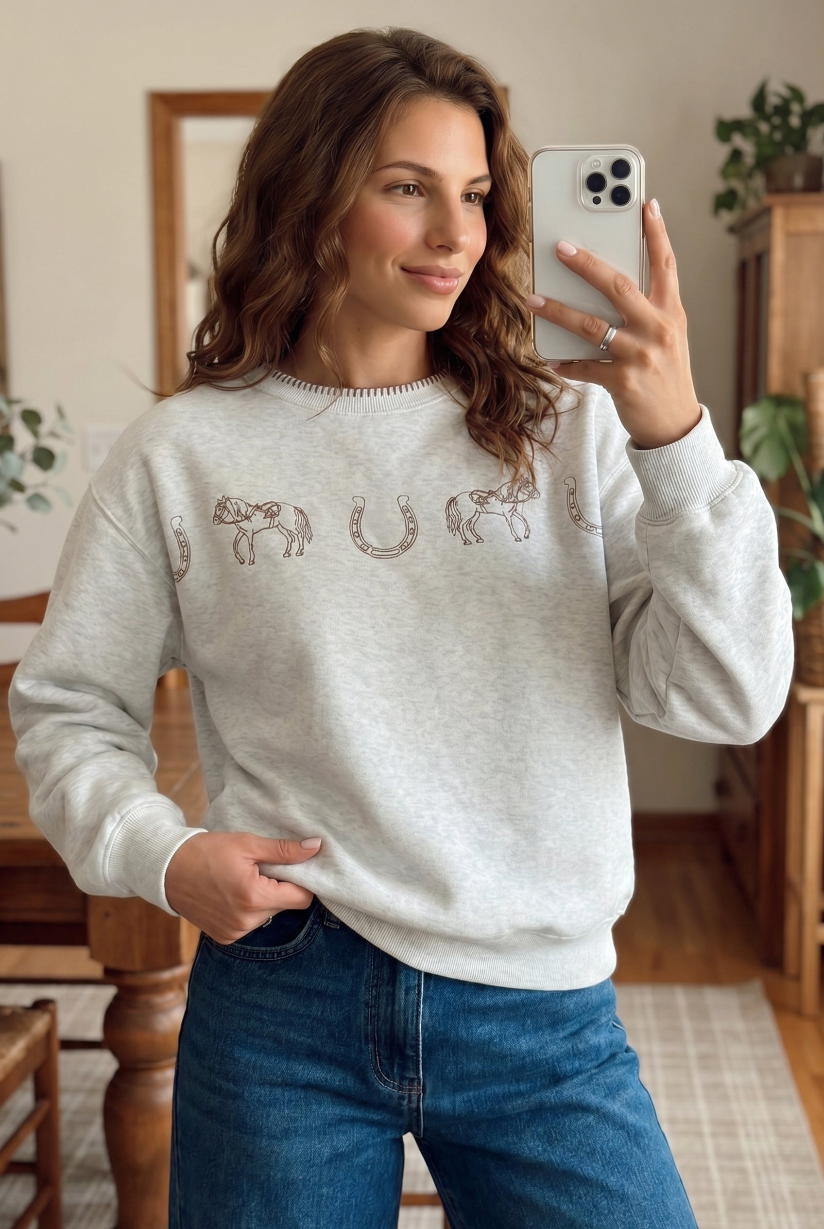 Women's Western Print Embroidered Sweatshirt