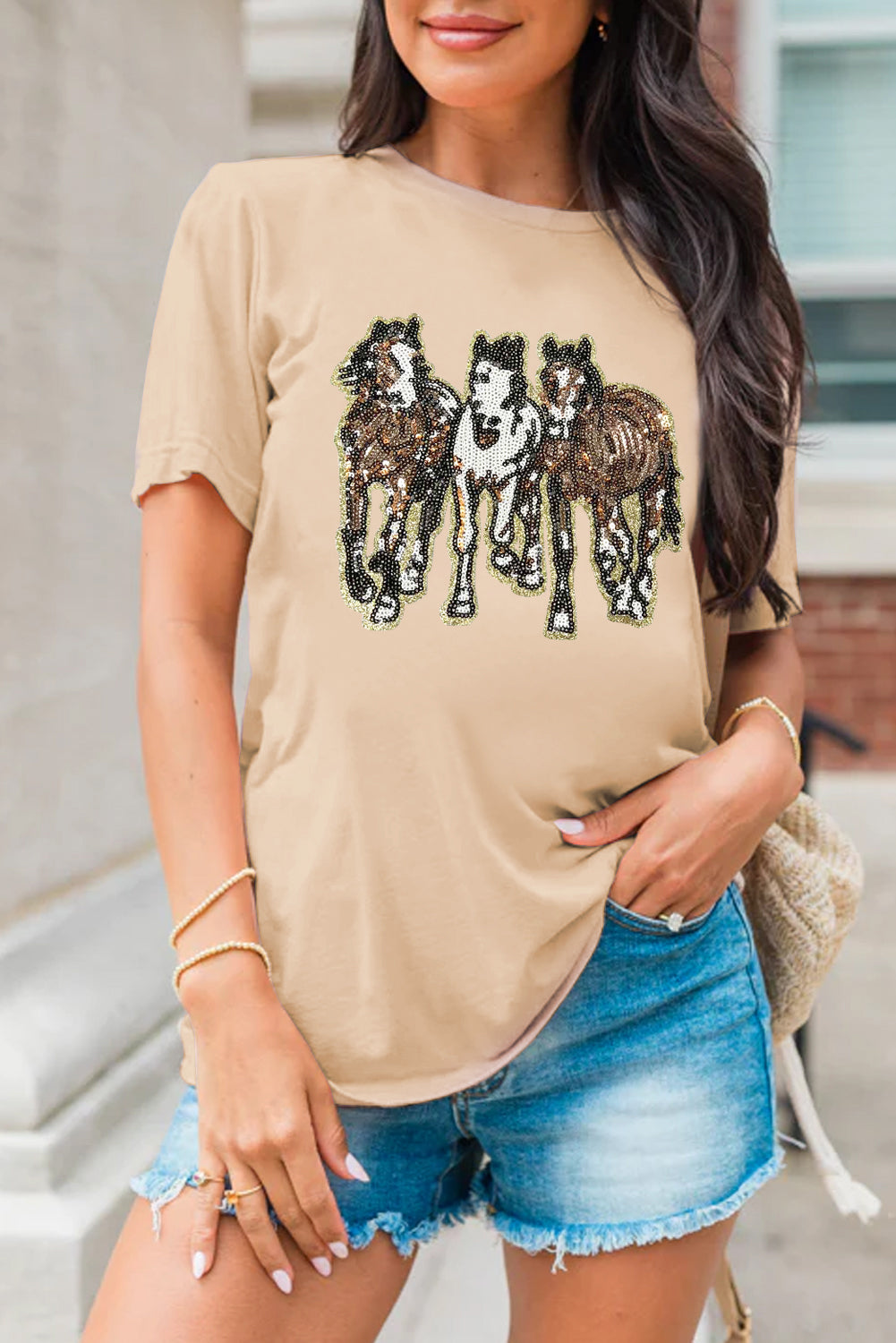Sequin Horses Crewneck Tee