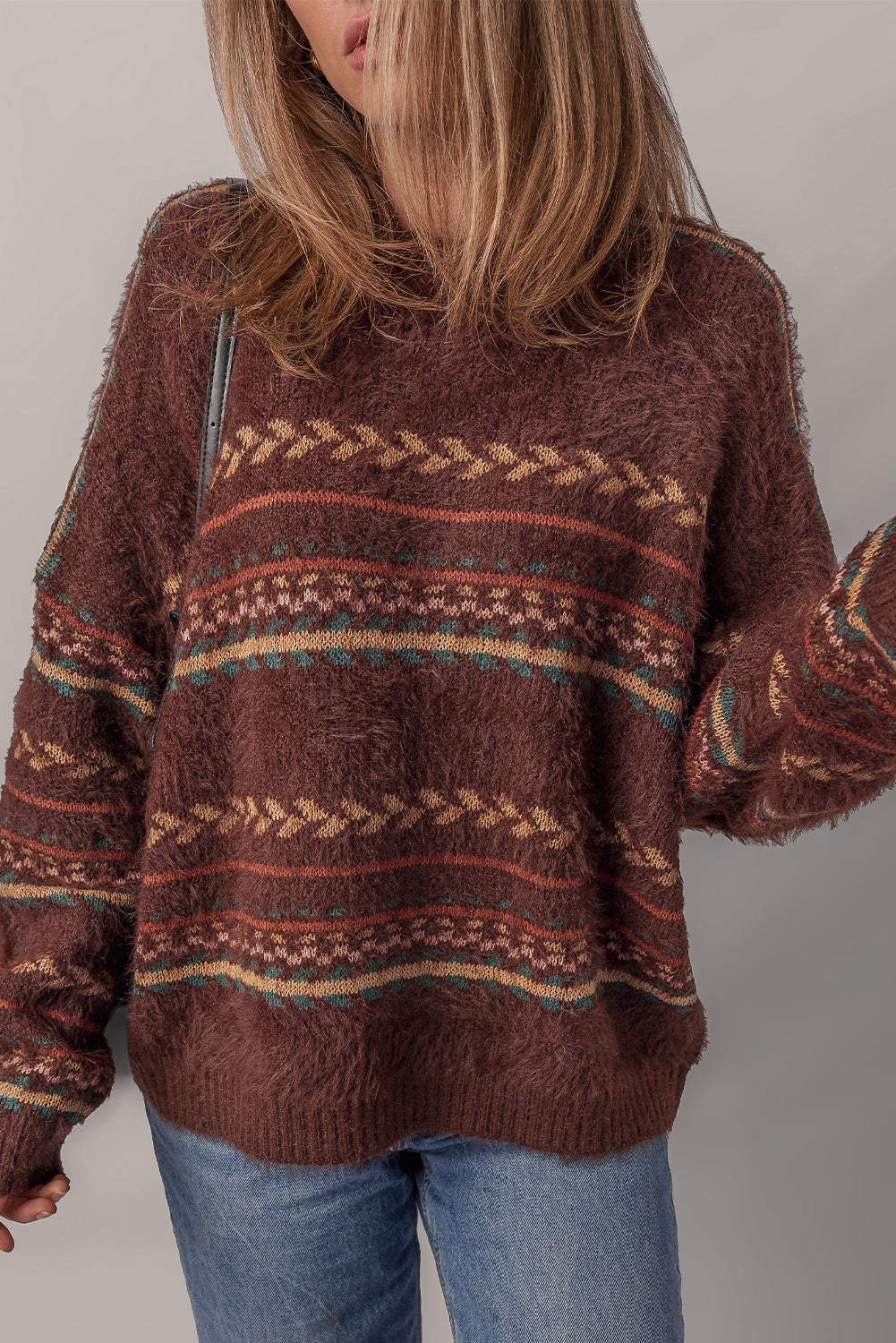 Ethnic Pattern Mohair Sweater