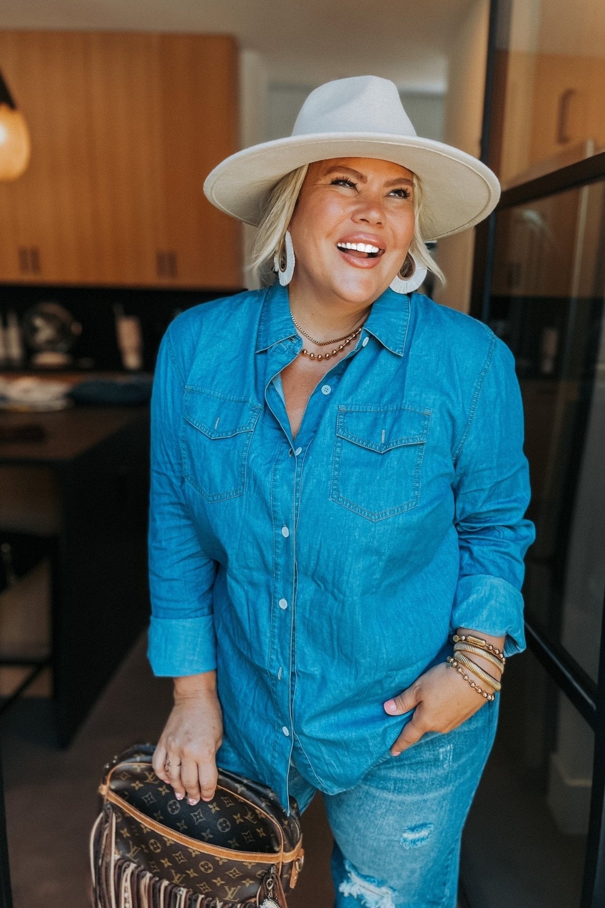 Blakeley "Dakota" Chambray Denim Western Top — Lightweight Breathable with Functional Buttons