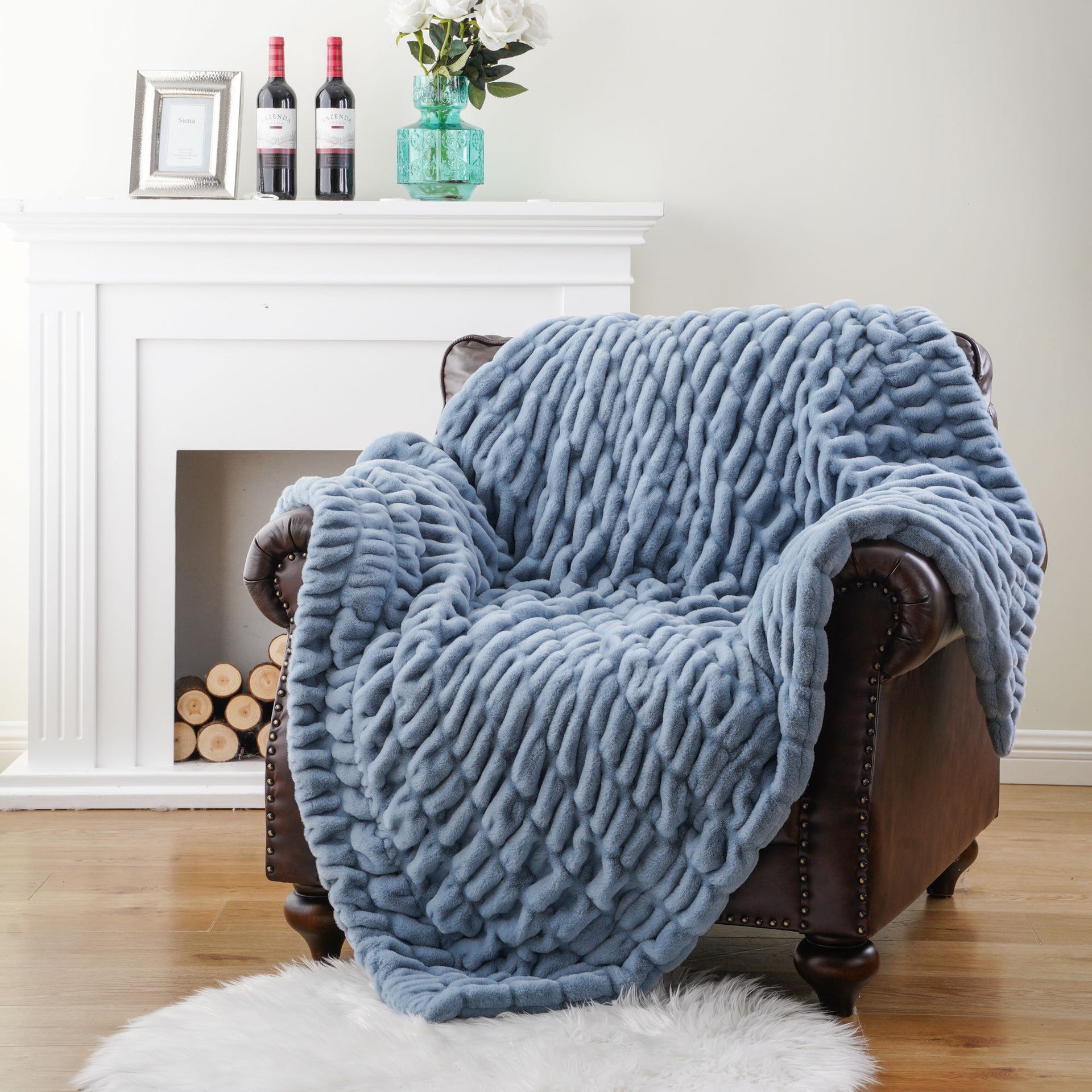 Faux Rabbit Fur Hooded Blanket