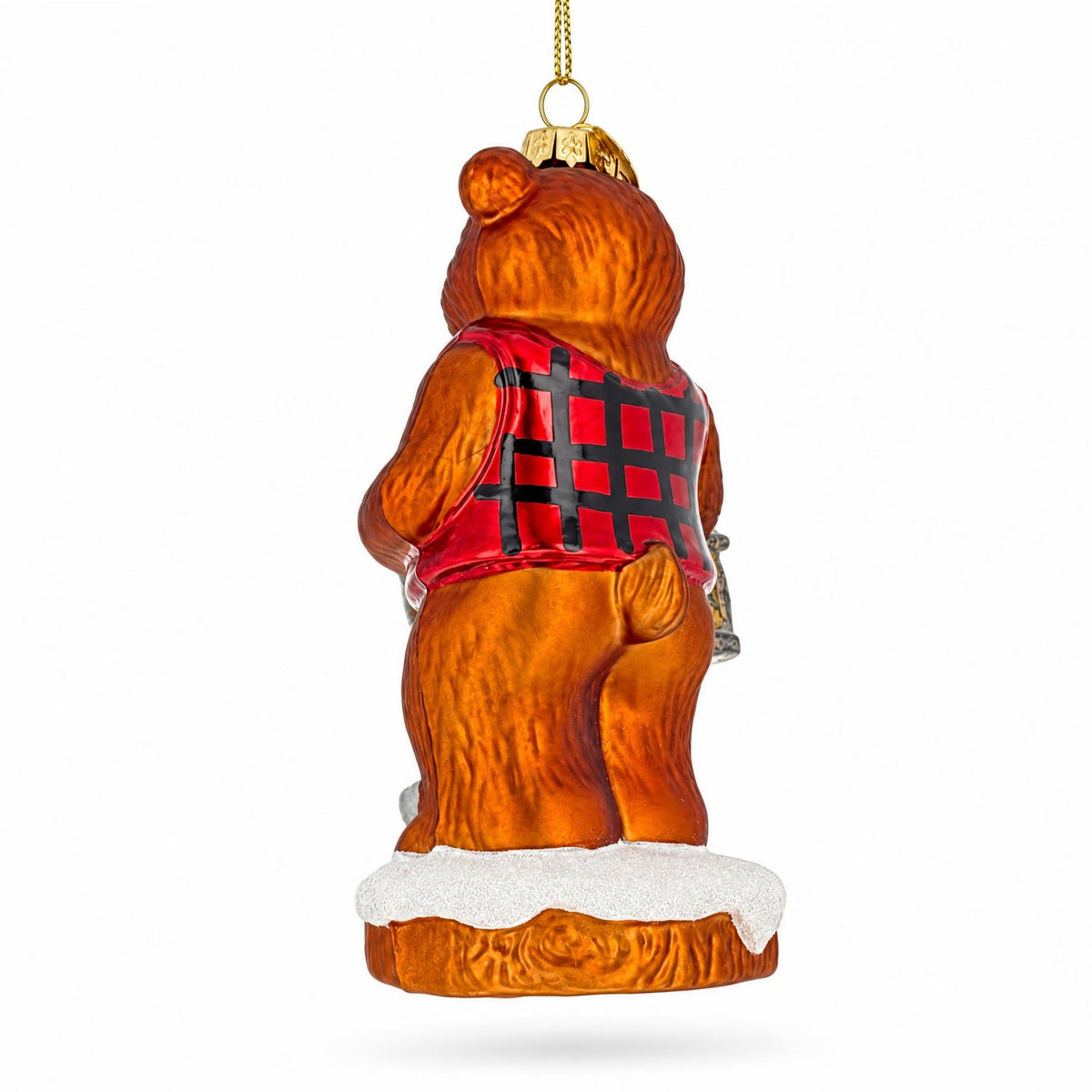Woodland Brown Bear with Lantern Glass Christmas Ornament