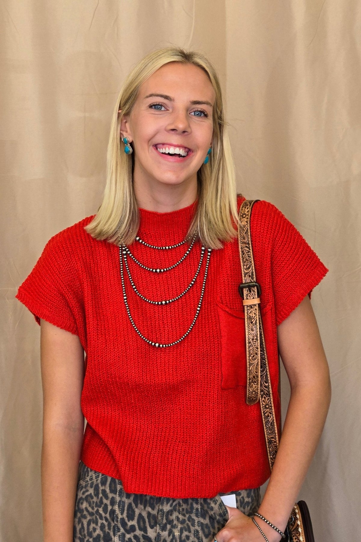 Sweet Generis "Devils Tower" Western Ribbed Sweater Top — Funnel Neck with Front Pouch Pocket