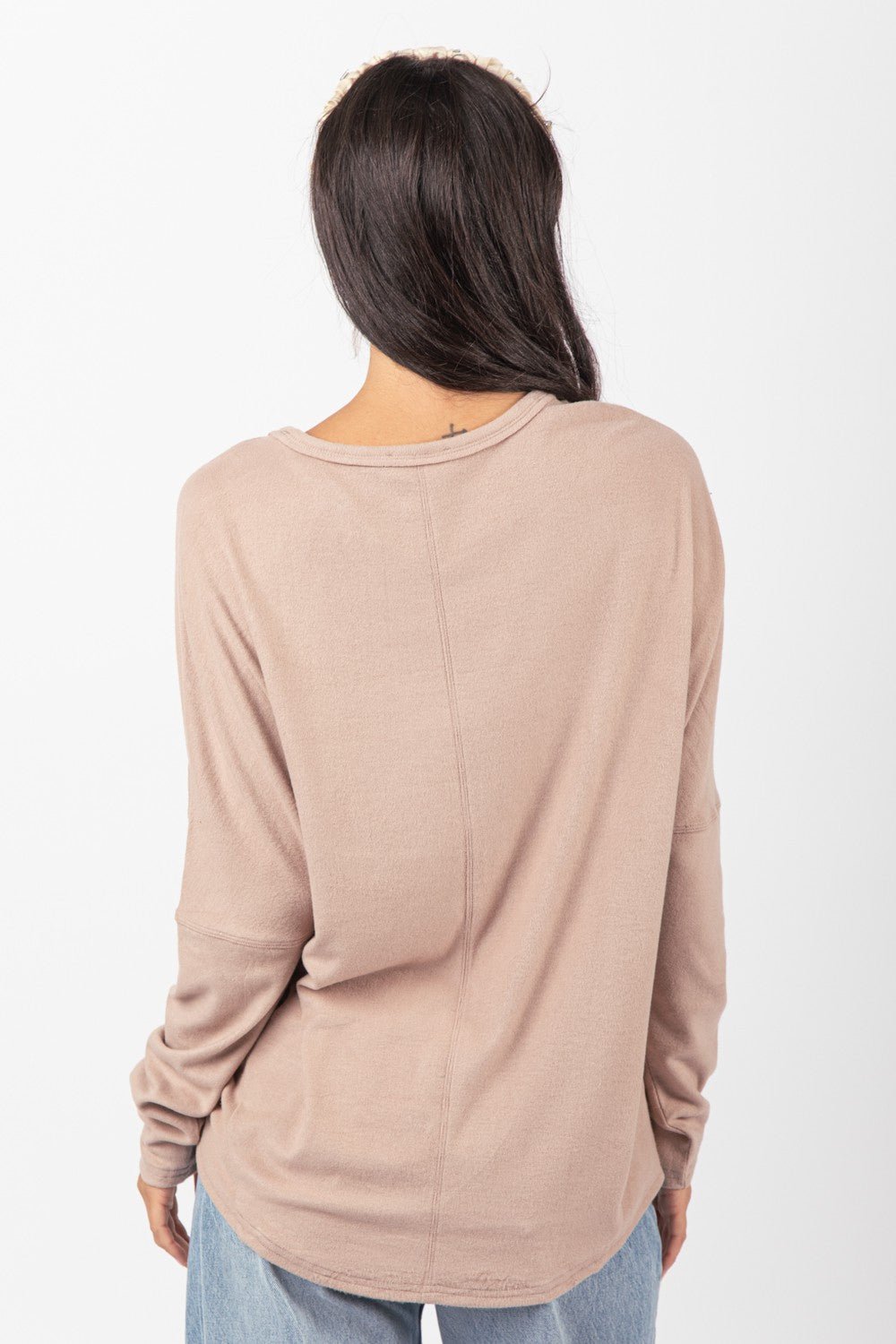 VERY J Dolman Sleeve Oversized Comfy Knit Western Top — Wine Color with Drop Shoulder