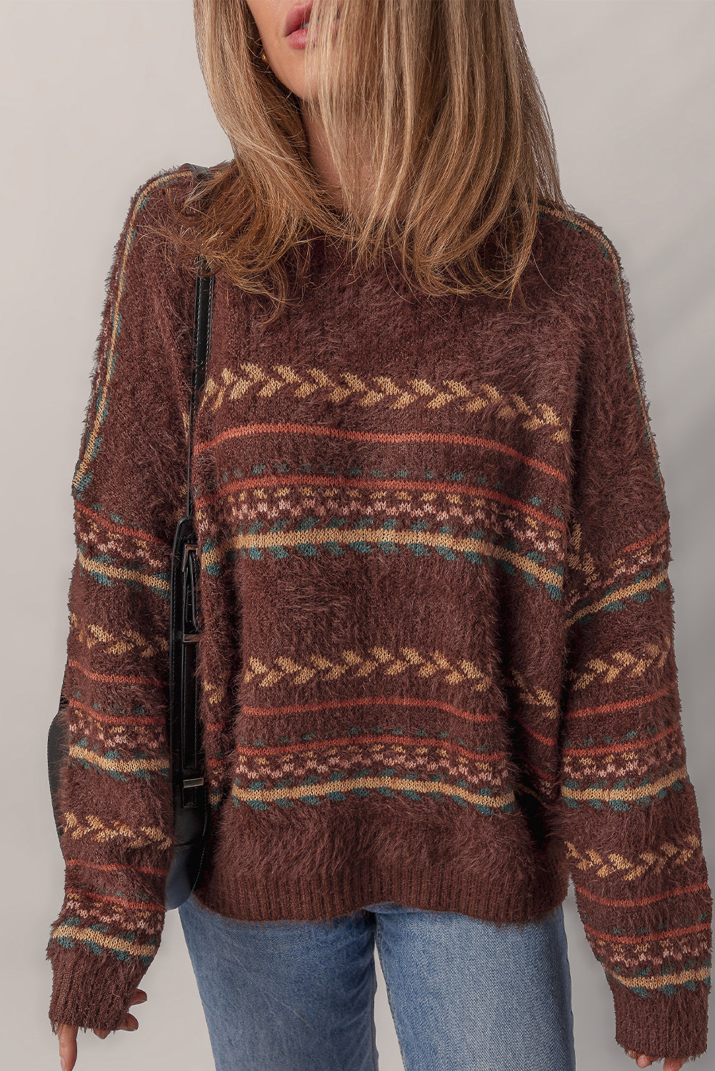 Ethnic Pattern Mohair Sweater
