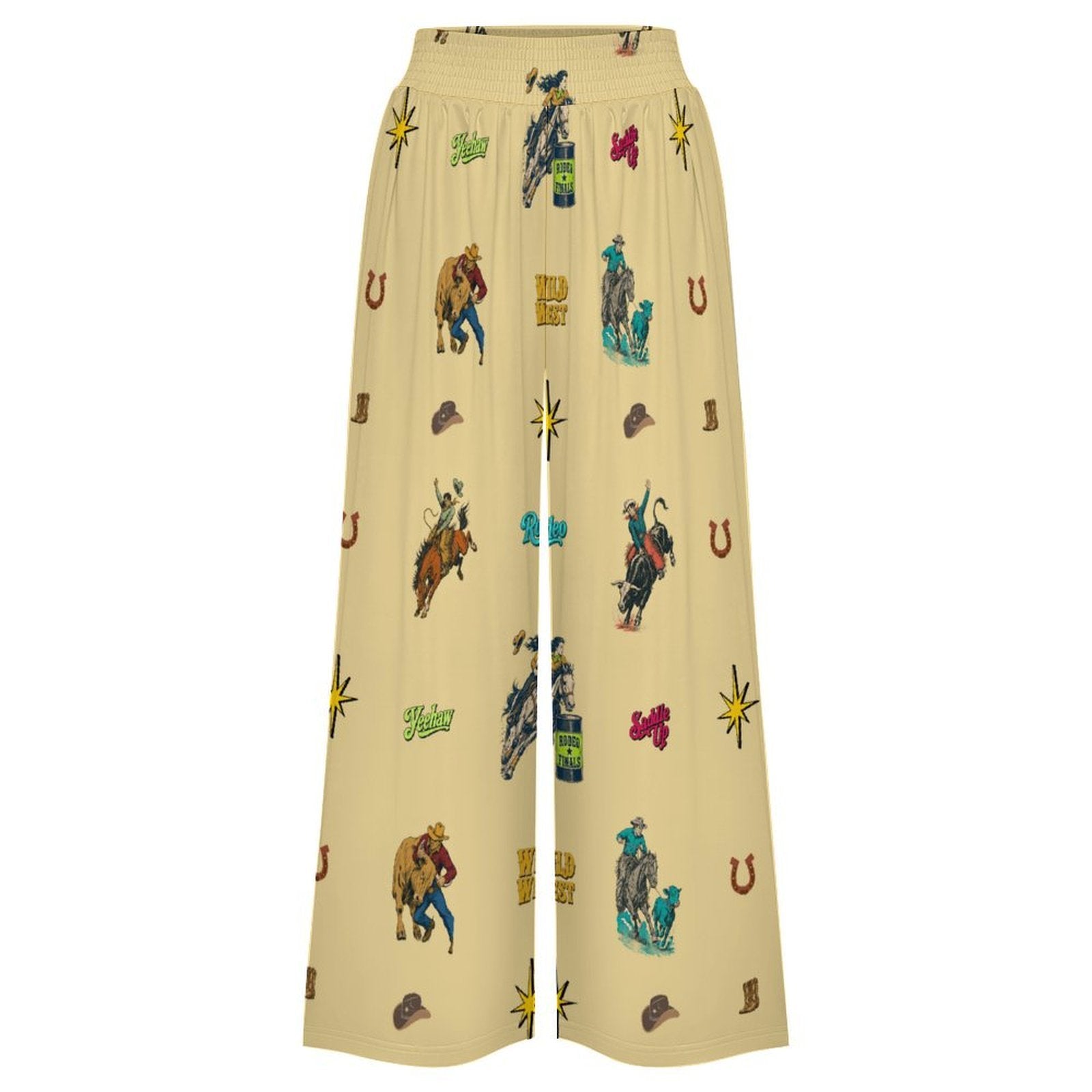 Women's Western Cactus Print High Waisted Wide Leg Pants