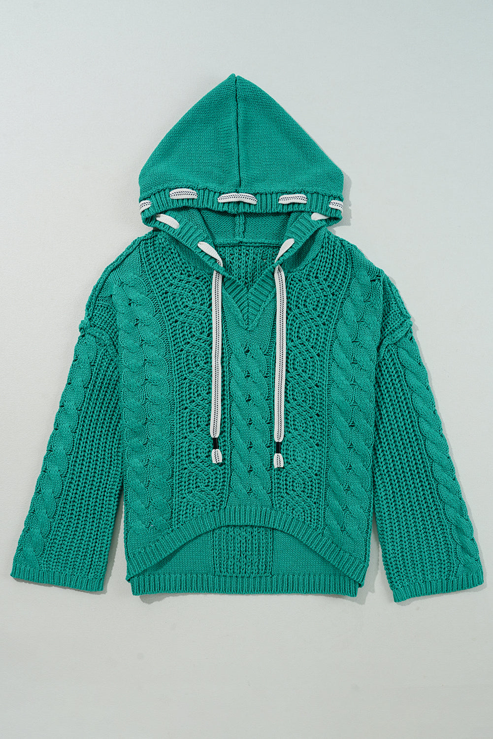 Cable Knit V Neck Hooded Sweater