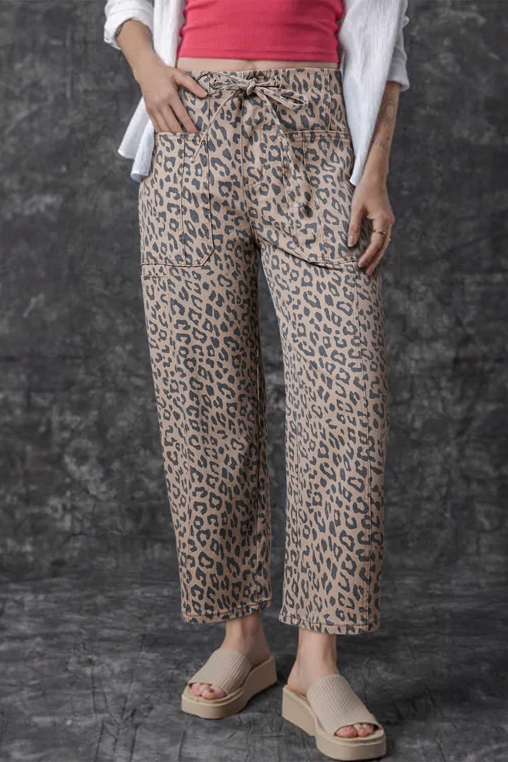 Leopard Print Barrel Jeans