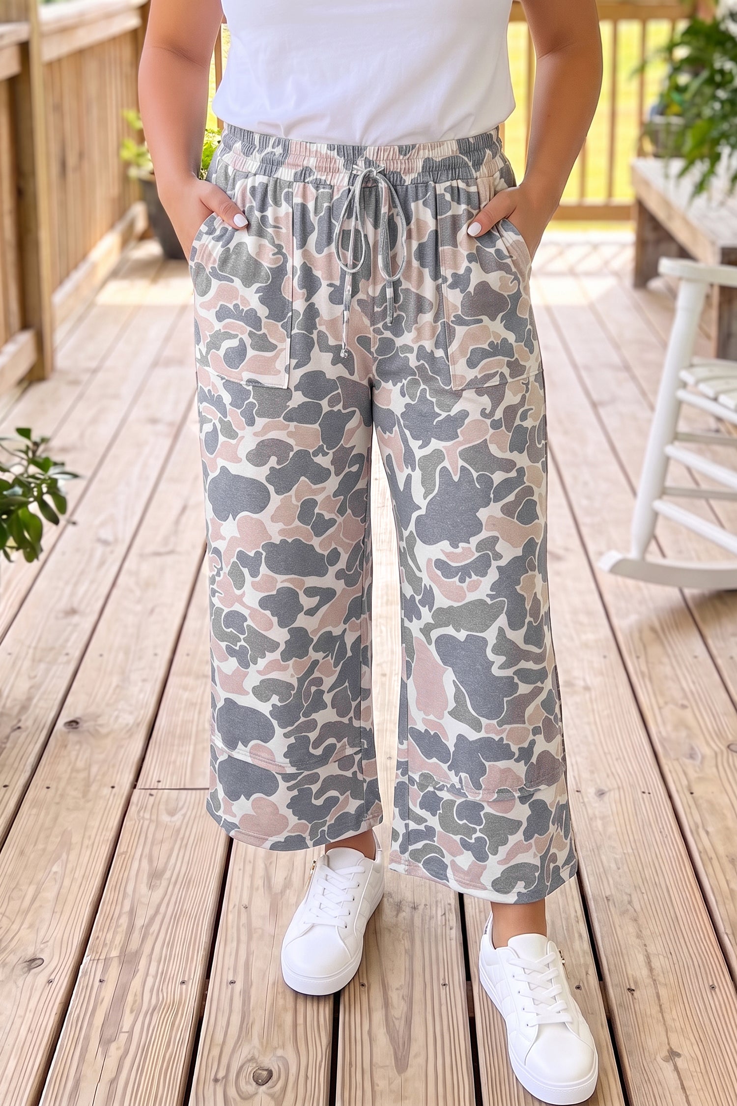 Plus Size Camo Print Ankle Pants