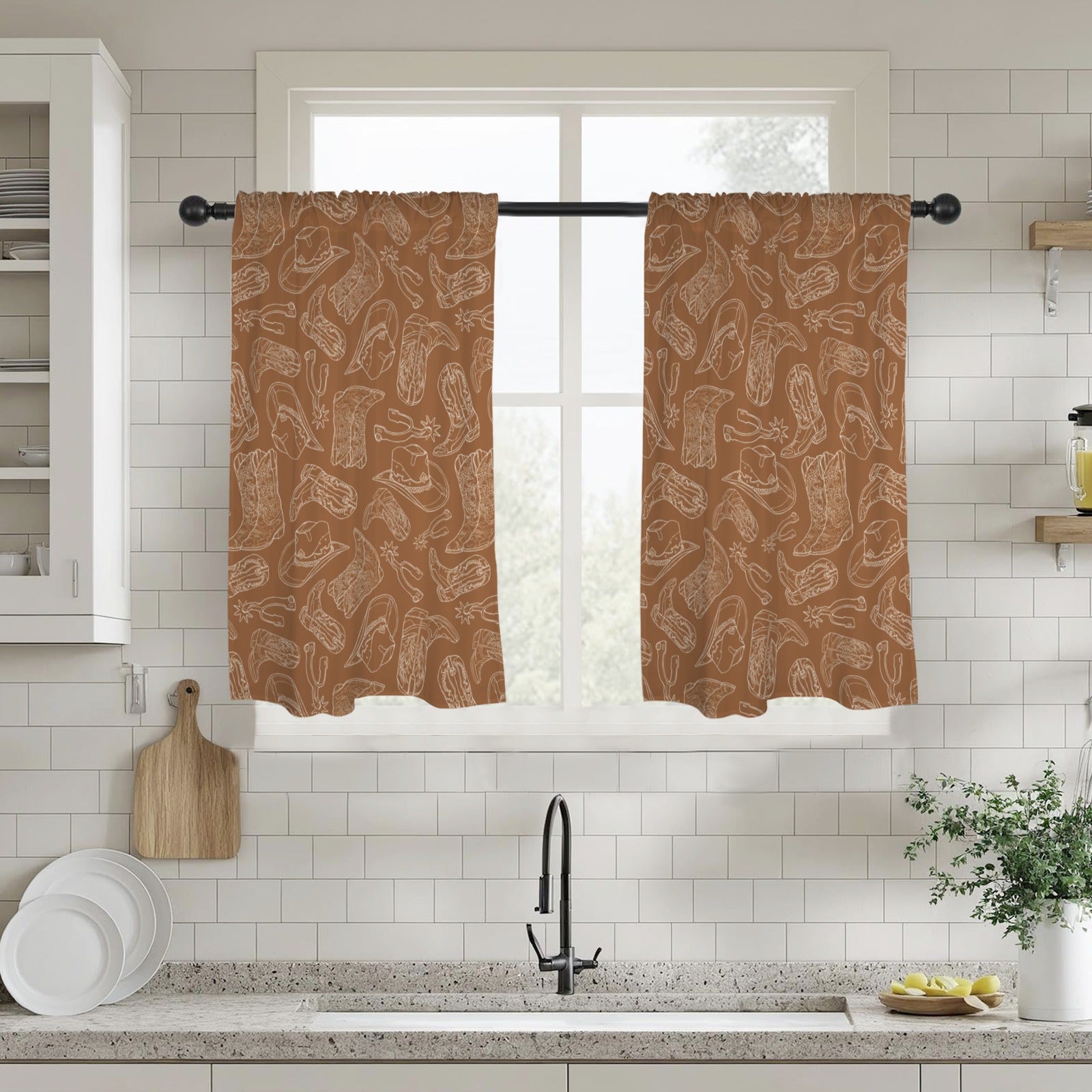 Western Print Window Curtains 28"x40"