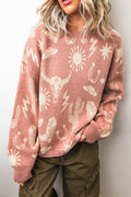 Women's Western Print Drop Shoulder Sweater