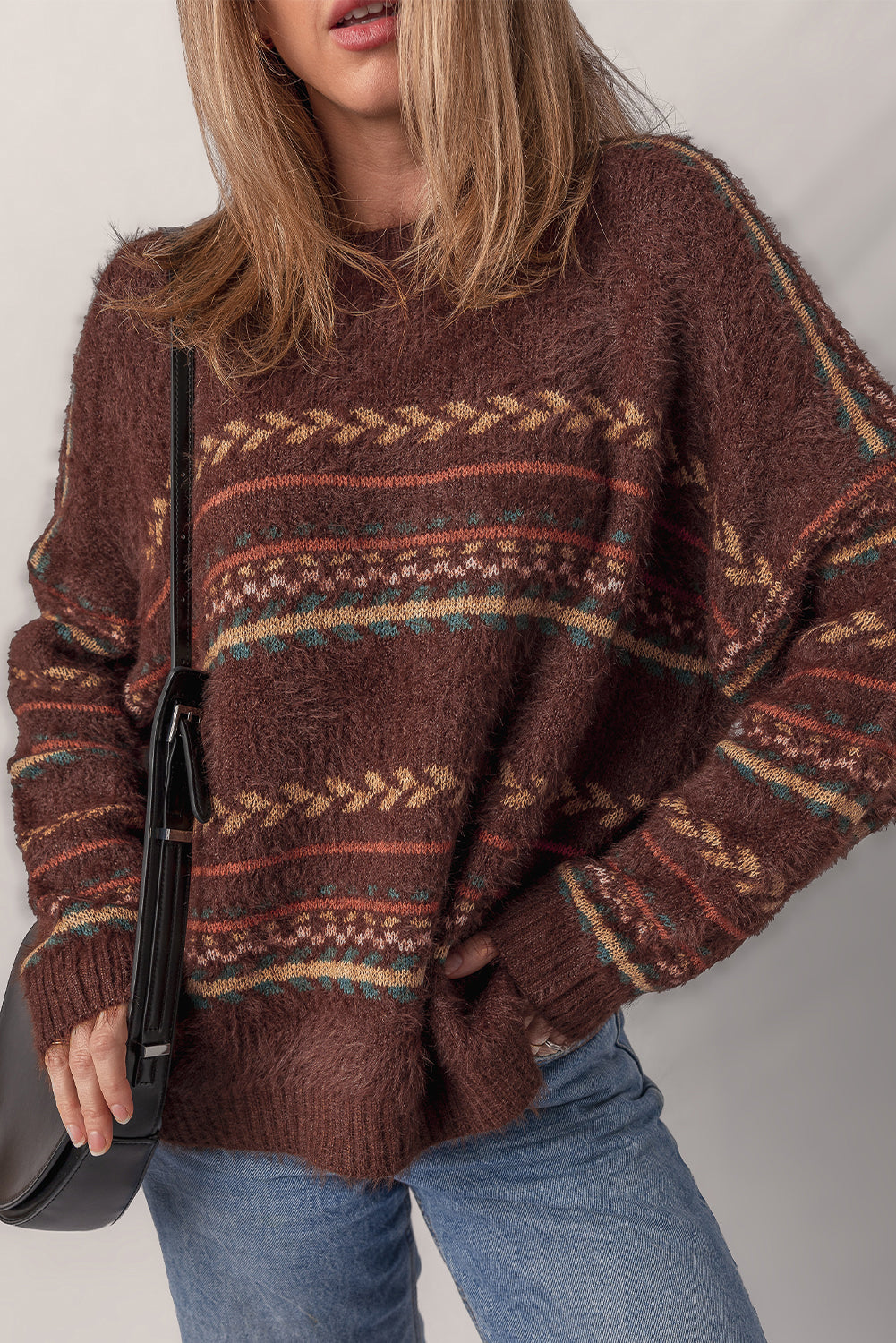 Ethnic Pattern Mohair Sweater