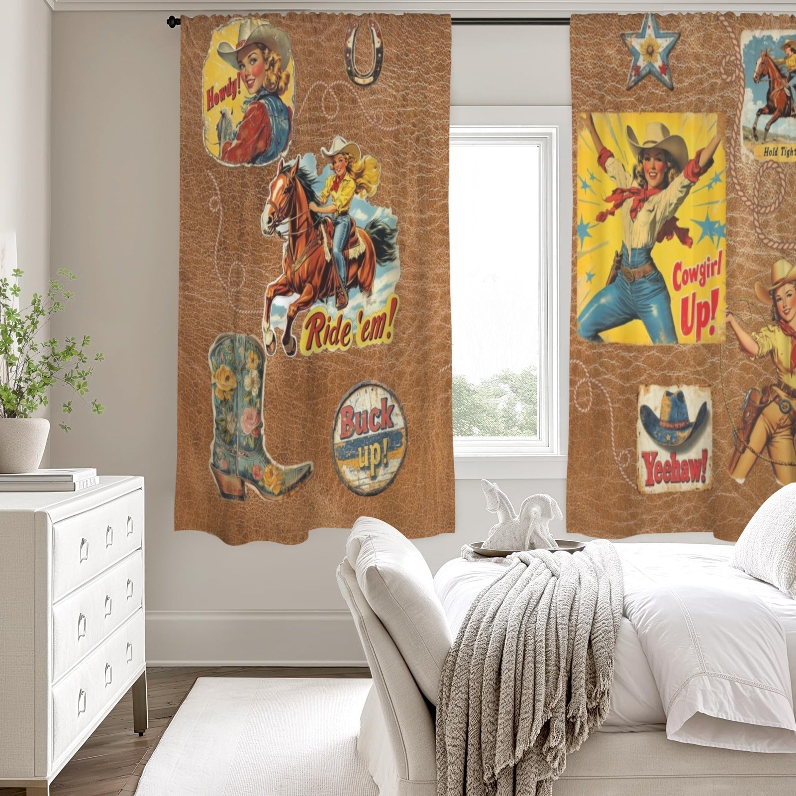 Vintage Cowgirl Window Curtains 52"x63"