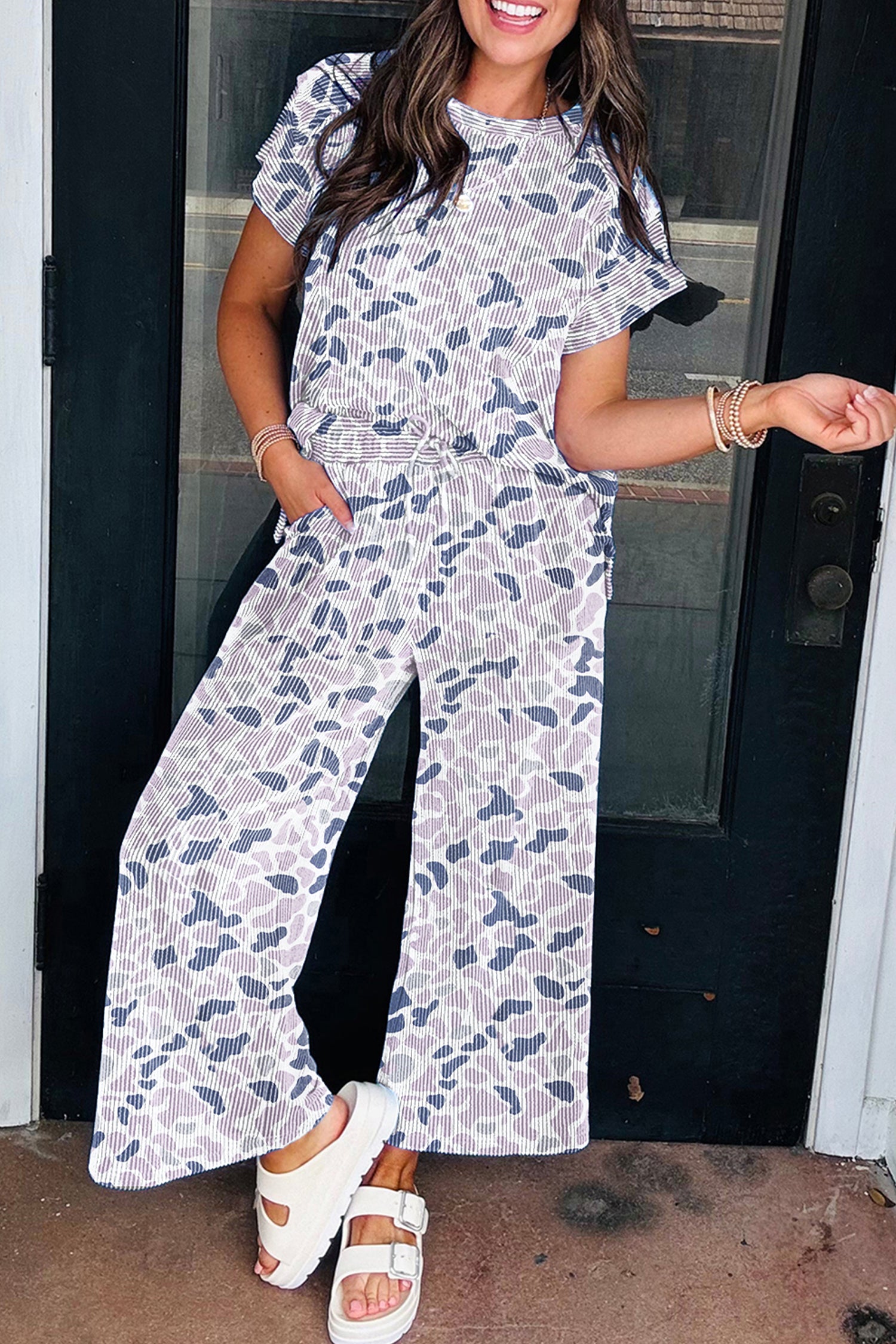 Camo Twisted Rib Tee & Drawstring Pants Set