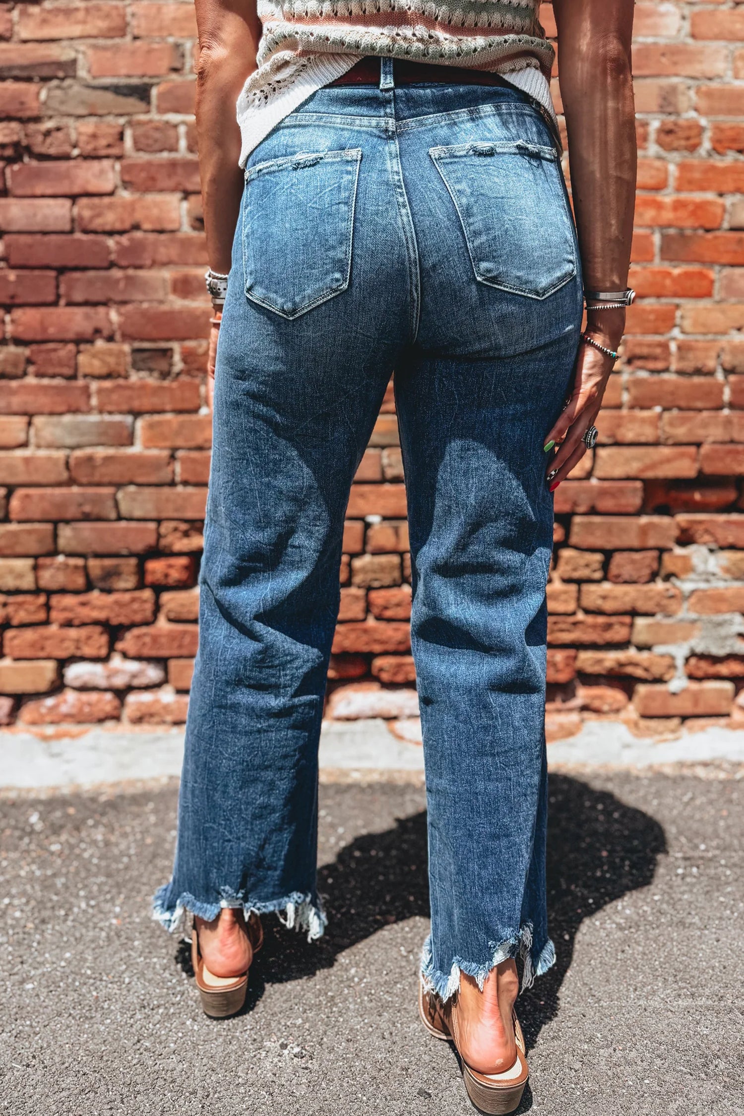 High Waist Frayed Hem Flare Jeans