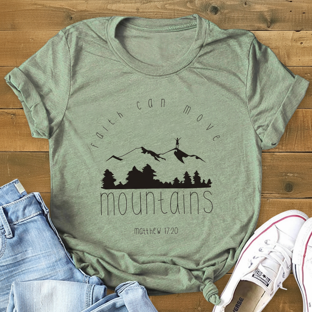 Faith Can Move Mountains Olive - Wood Background
