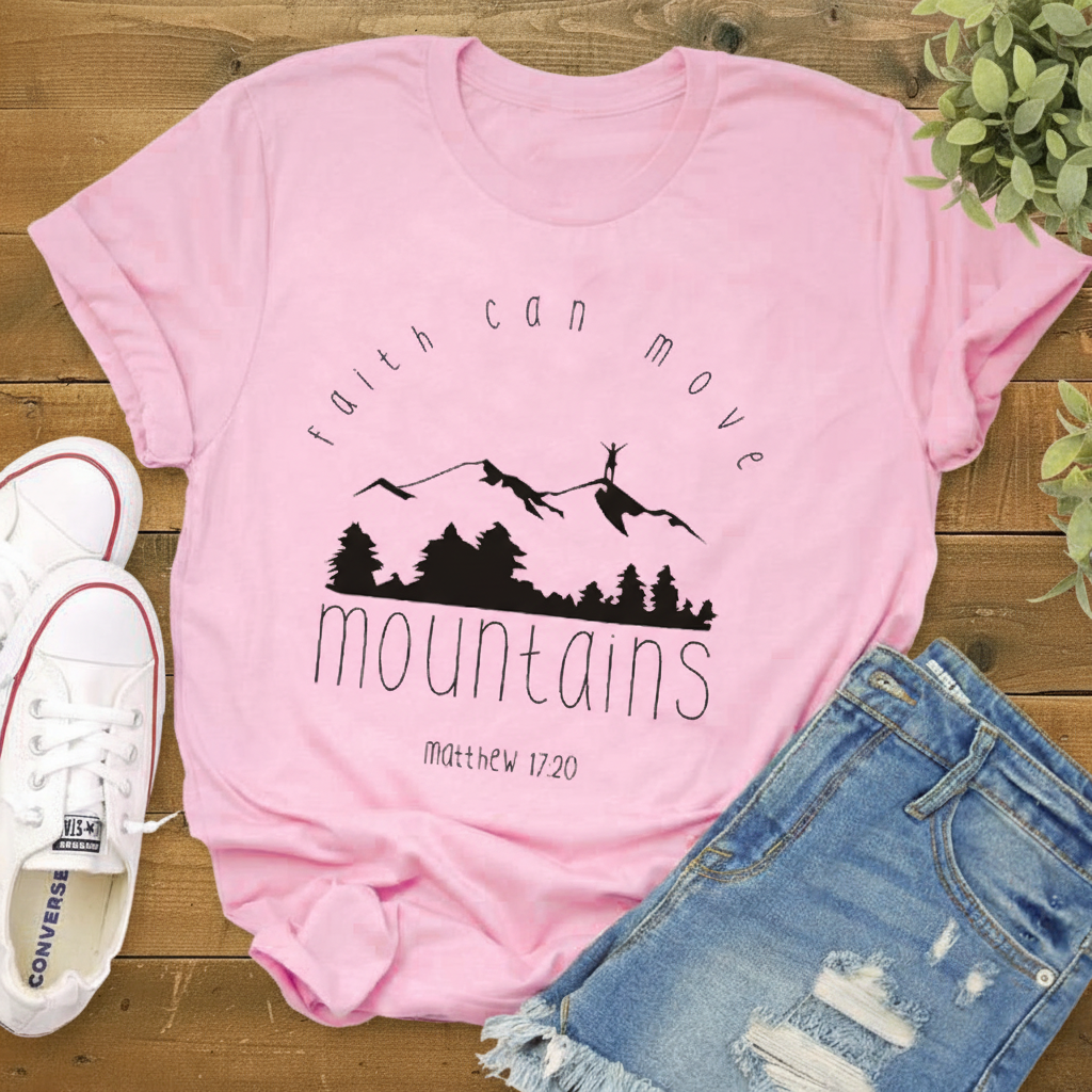 Faith Can Move Mountains Pink - Wood Background