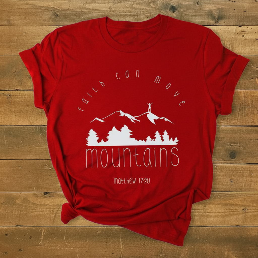 Faith Can Move Mountains Red - Wood Background