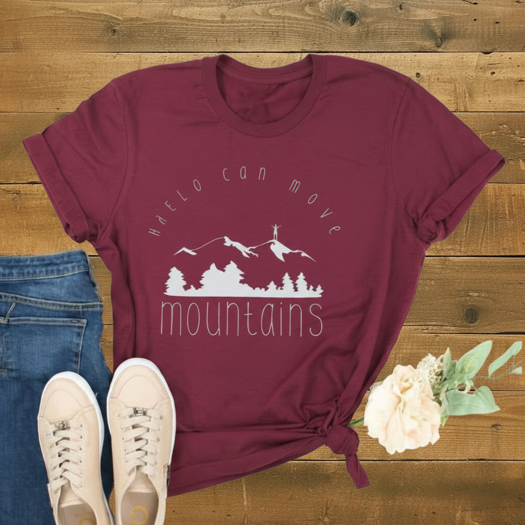 Faith Can Move Mountains Wine Red - Wood Background