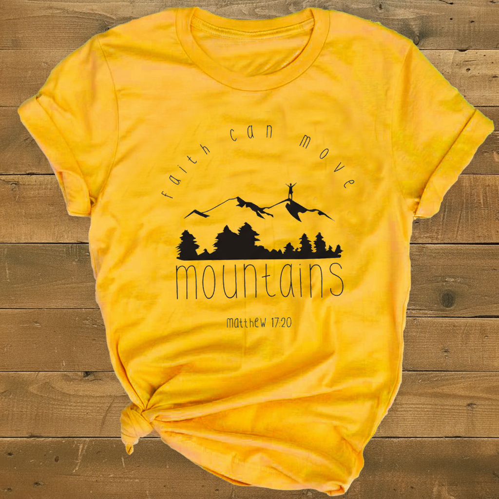 Faith Can Move Mountains Yellow - Wood Background