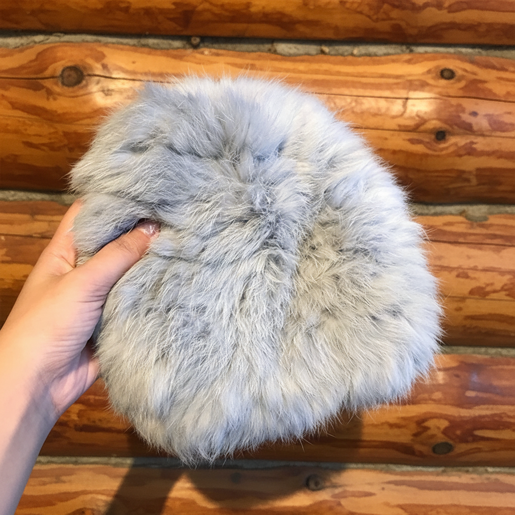 Faux Fur Beanie — Colorado Cabin Background